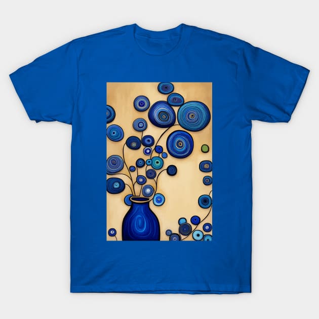 Cute Abstract Flowers in Blue Still Life Painting T-Shirt by bragova